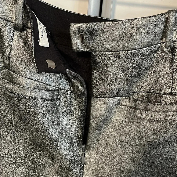 HALSTON HERITAGE Black Metallic Silver Genuine Leather Shorts, Size 8 - Picture 6 of 11